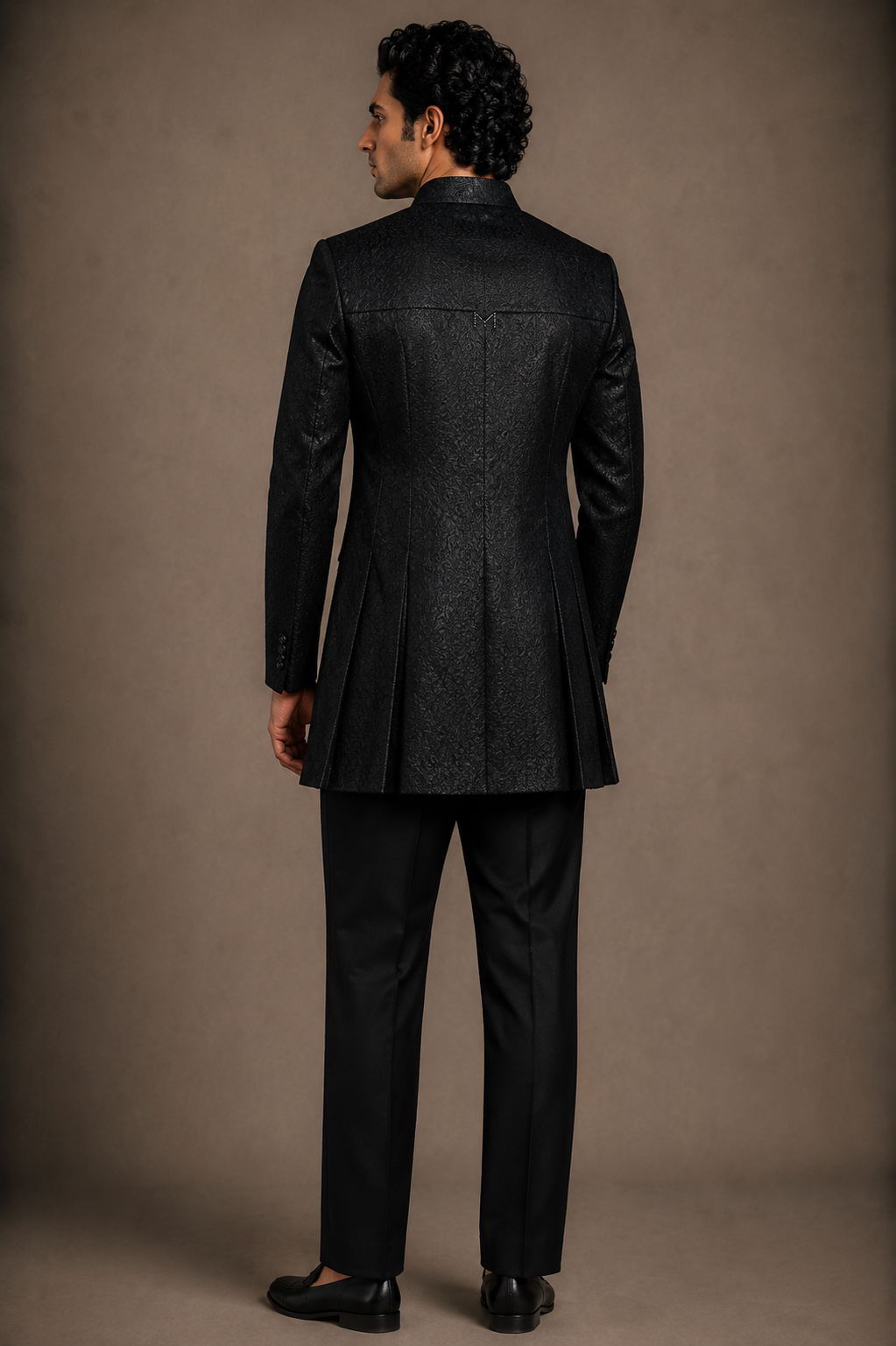 Black Jacquard Bandhgala Set