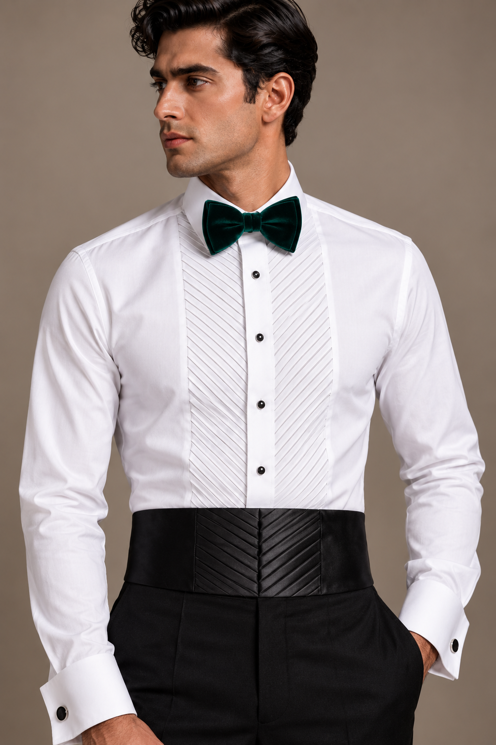 Black Chevron Pleat Cummerbund
