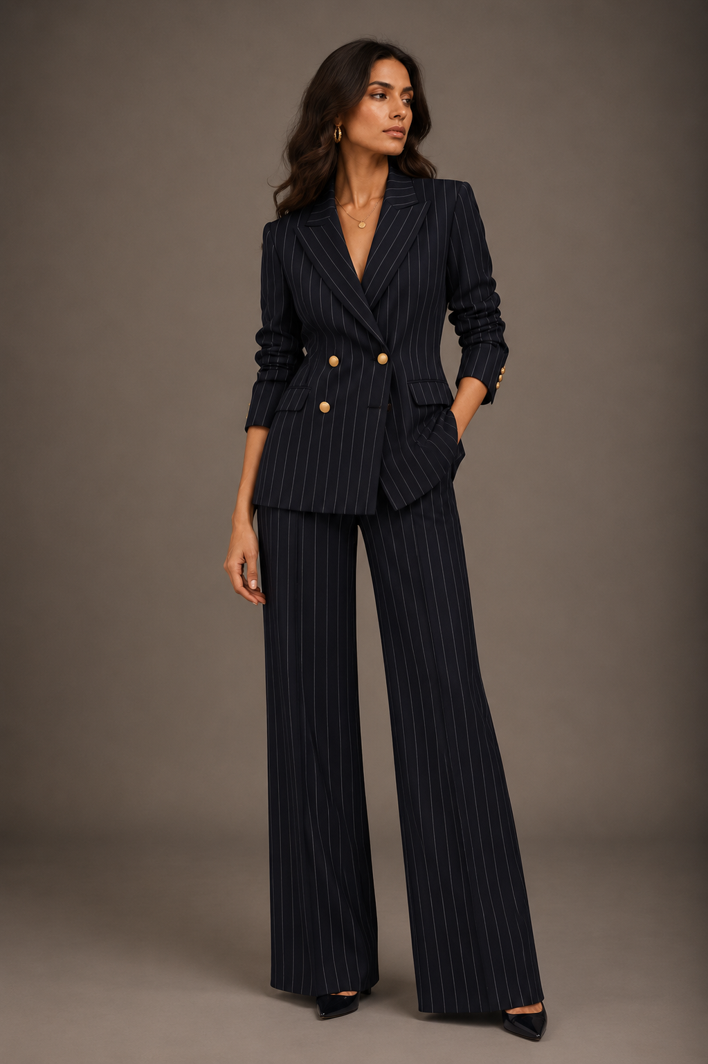 Black Striped Double-Breasted Suit