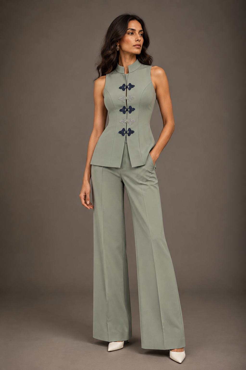 Sage Wide-Leg Tailored Trouser