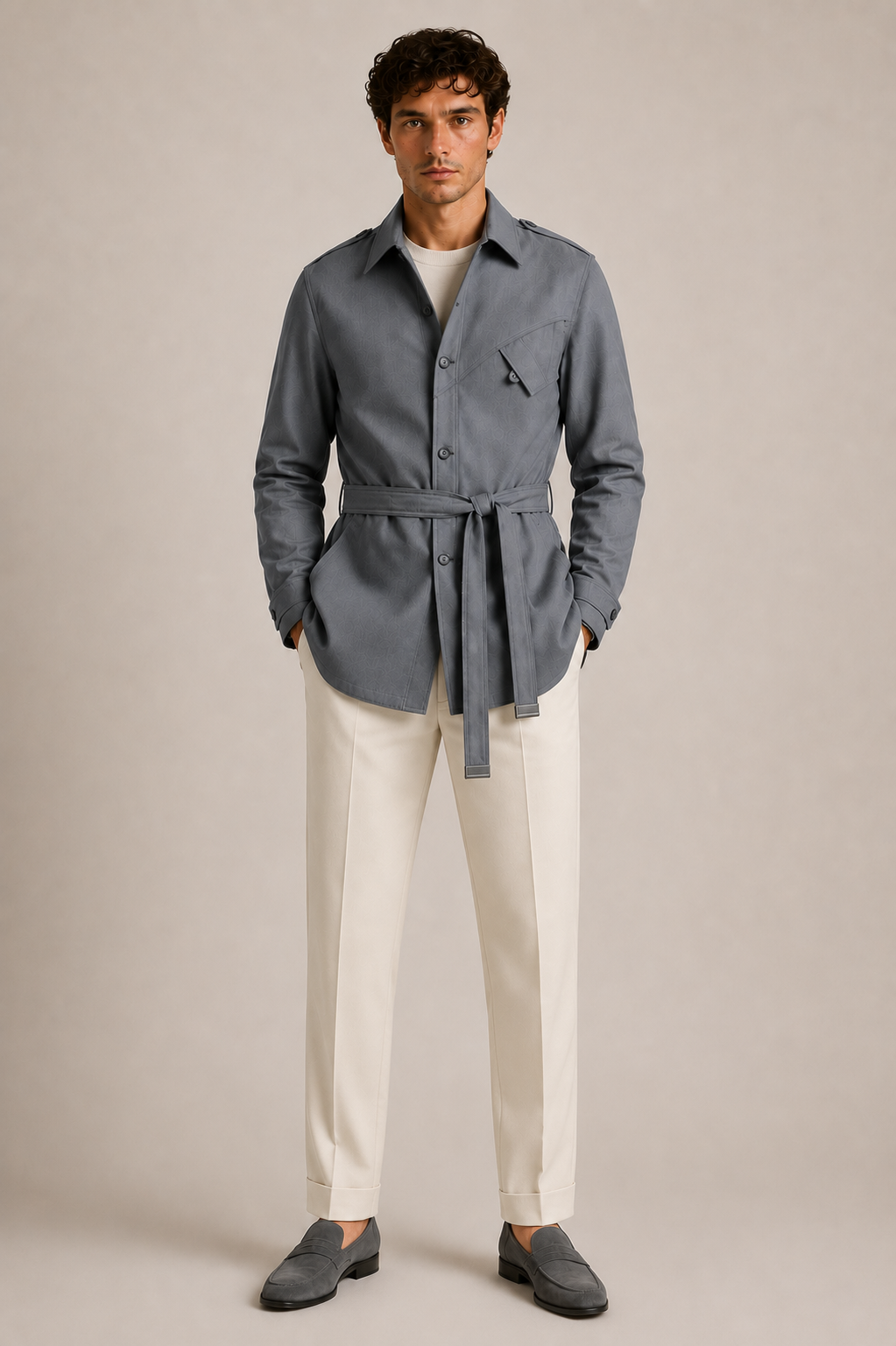 Slate Grey Belted Safari Jacket