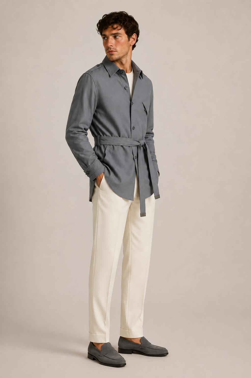 Slate Grey Belted Safari Jacket