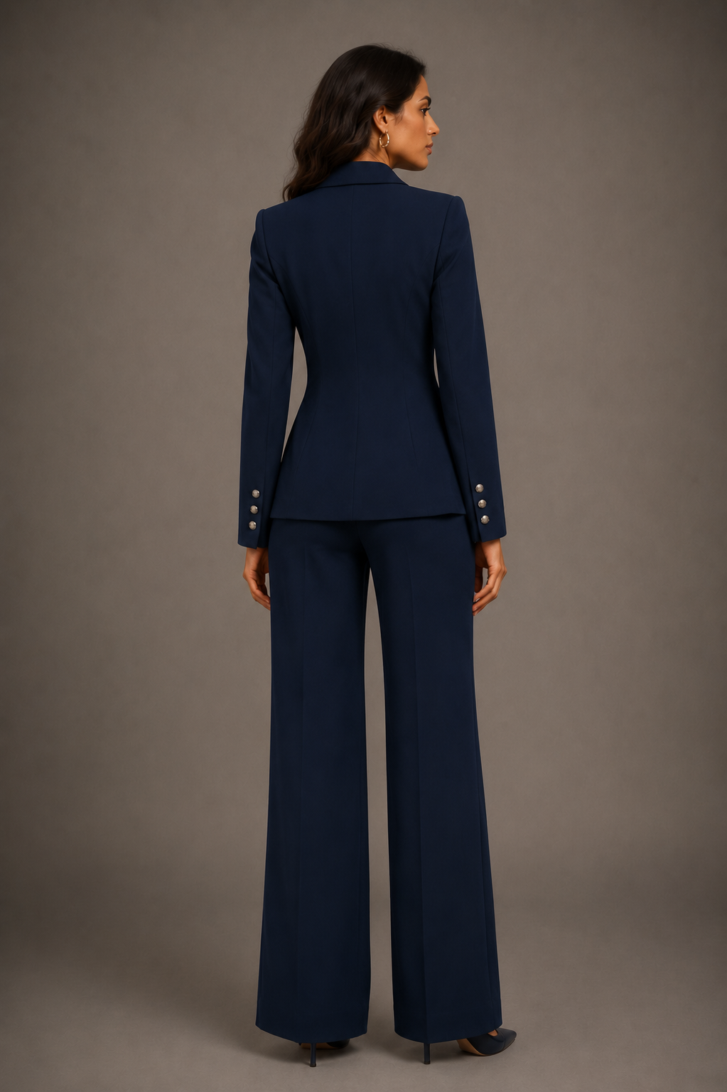 Navy Embellished Double-Breasted Blazer