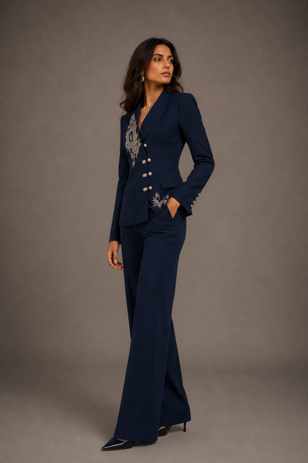 Navy Wide-Leg Trousers