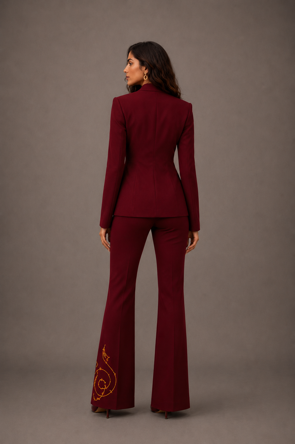 Burgundy Wide-Leg Flared Trousers