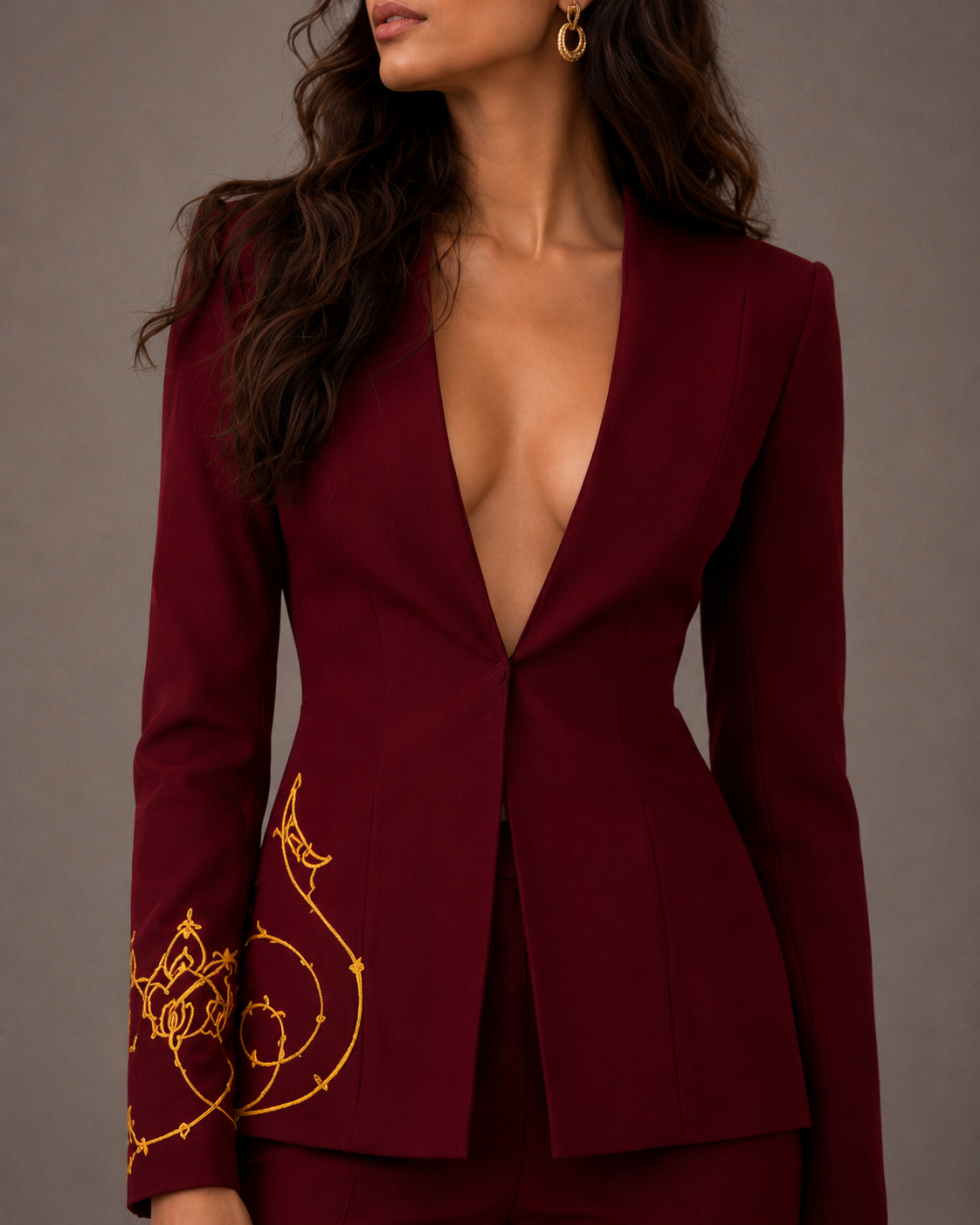 Burgundy Wide-Leg Flared Trousers