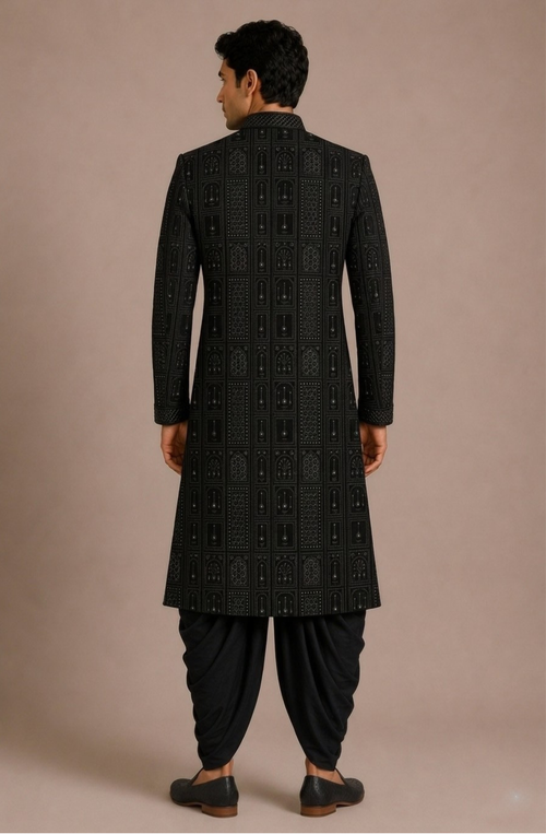 Black Arched Overlay Sherwani