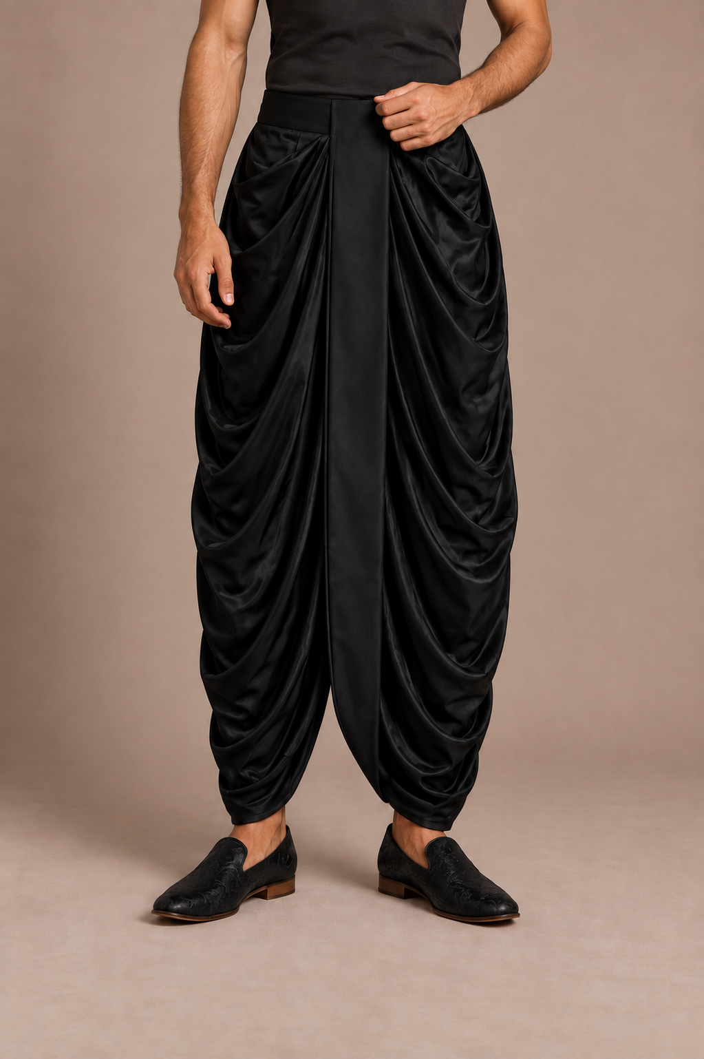 Black Cascading Drape Dhoti
