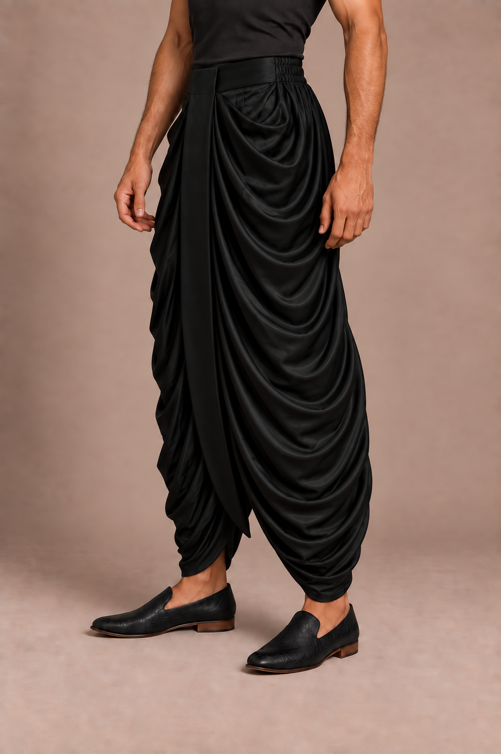 Black Cascading Drape Dhoti