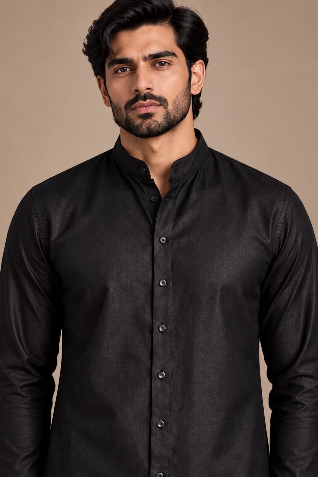 Black Classic Full-Placket Kurta
