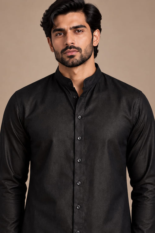 Black Classic Full-Placket Kurta