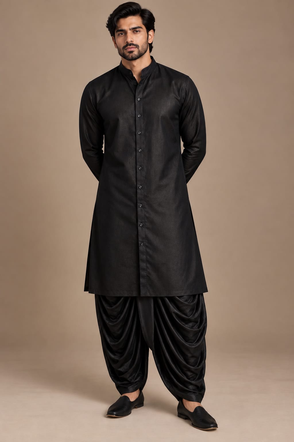 Black Classic Full-Placket Kurta