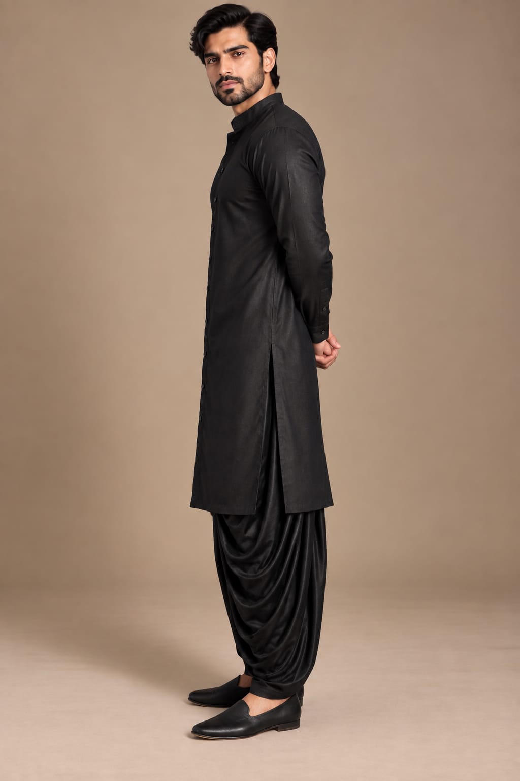 Black Classic Full-Placket Kurta