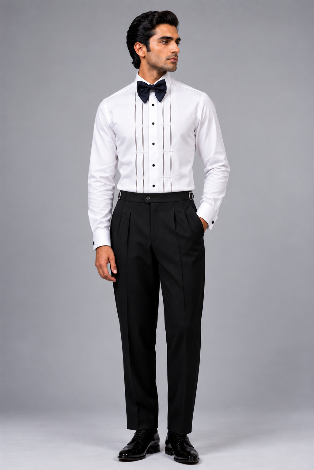 Black Double-Pleat Tuxedo Trouser