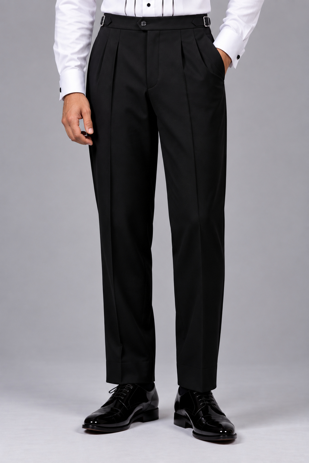 Black Double-Pleat Tuxedo Trouser