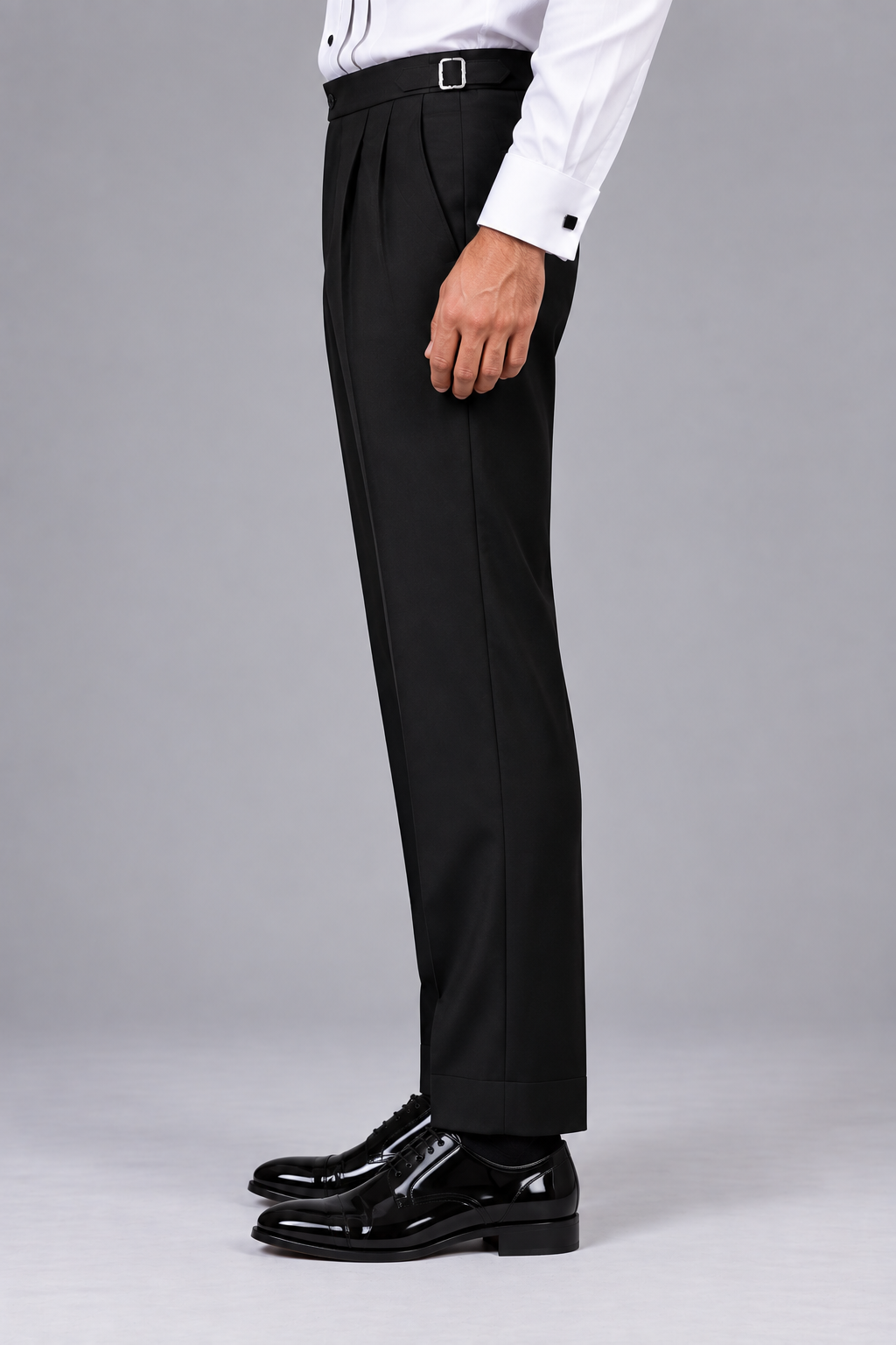 Black Double-Pleat Tuxedo Trouser
