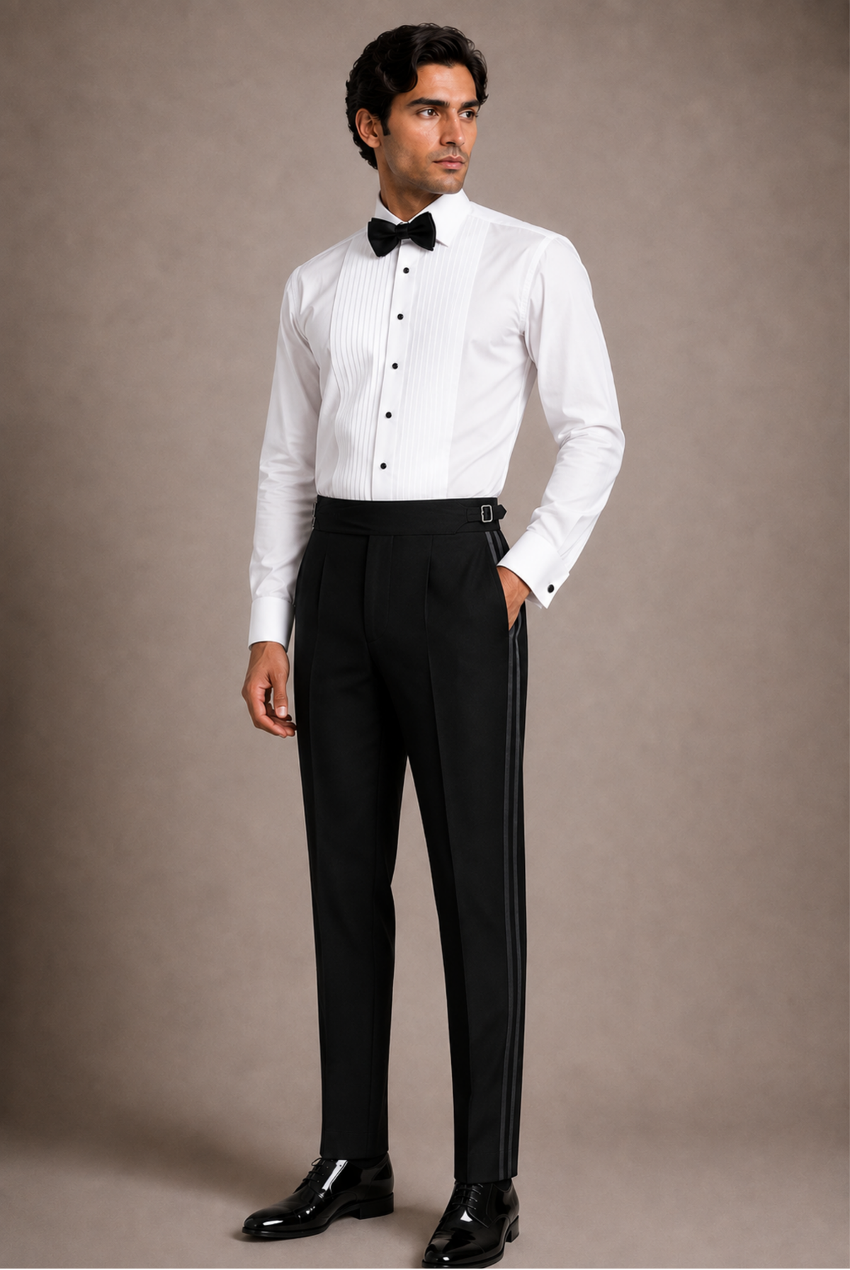 Black Double Satin Trim Trouser