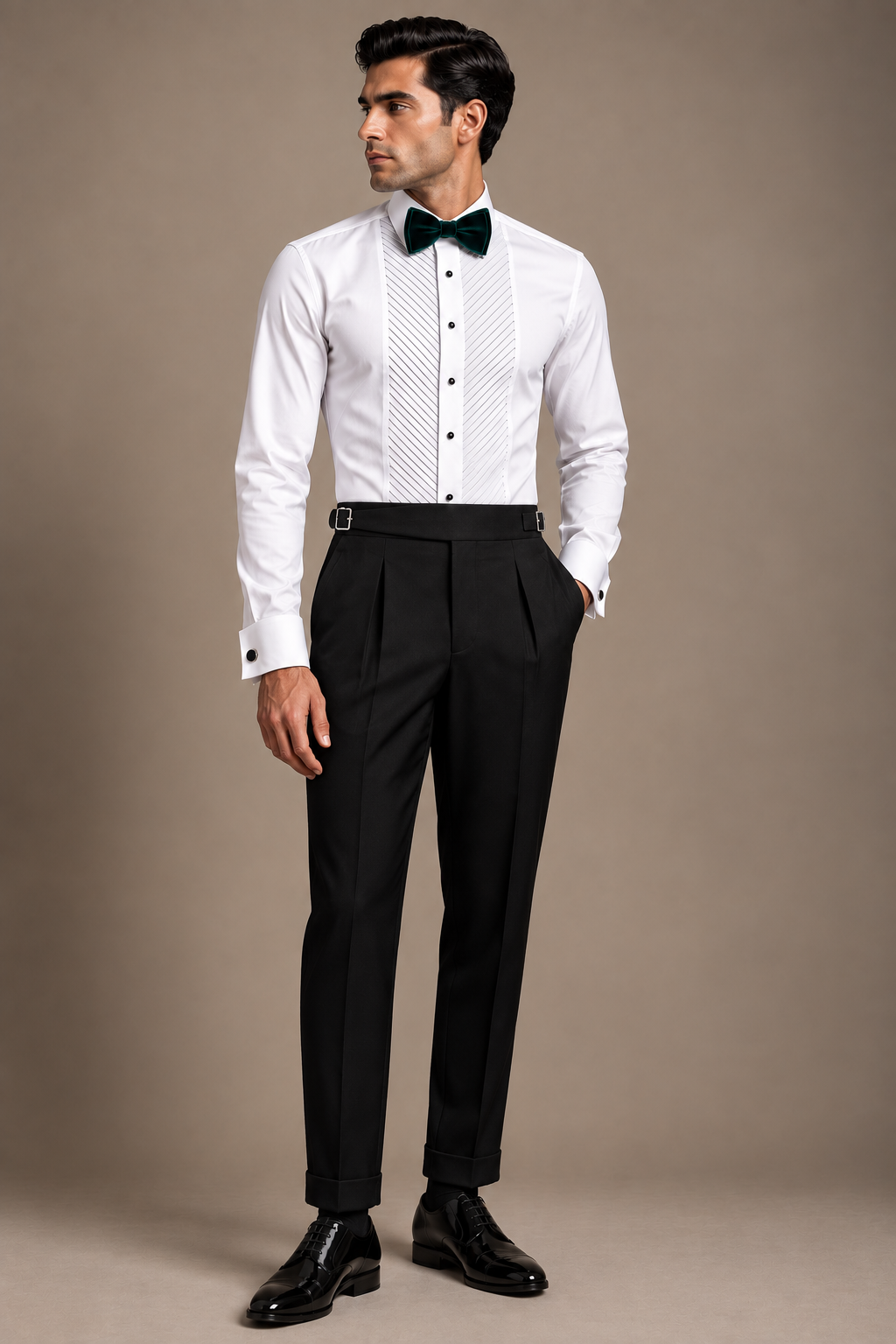 Black Single-Pleat Cuffed Trouser