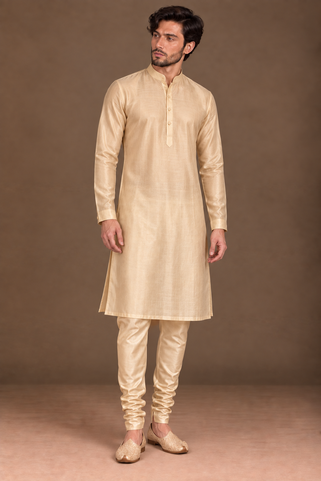 Champagne Classic Half-Placket Kurta