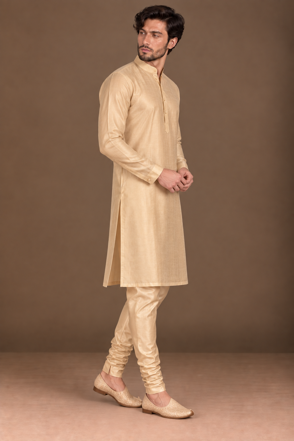 Champagne Classic Half-Placket Kurta