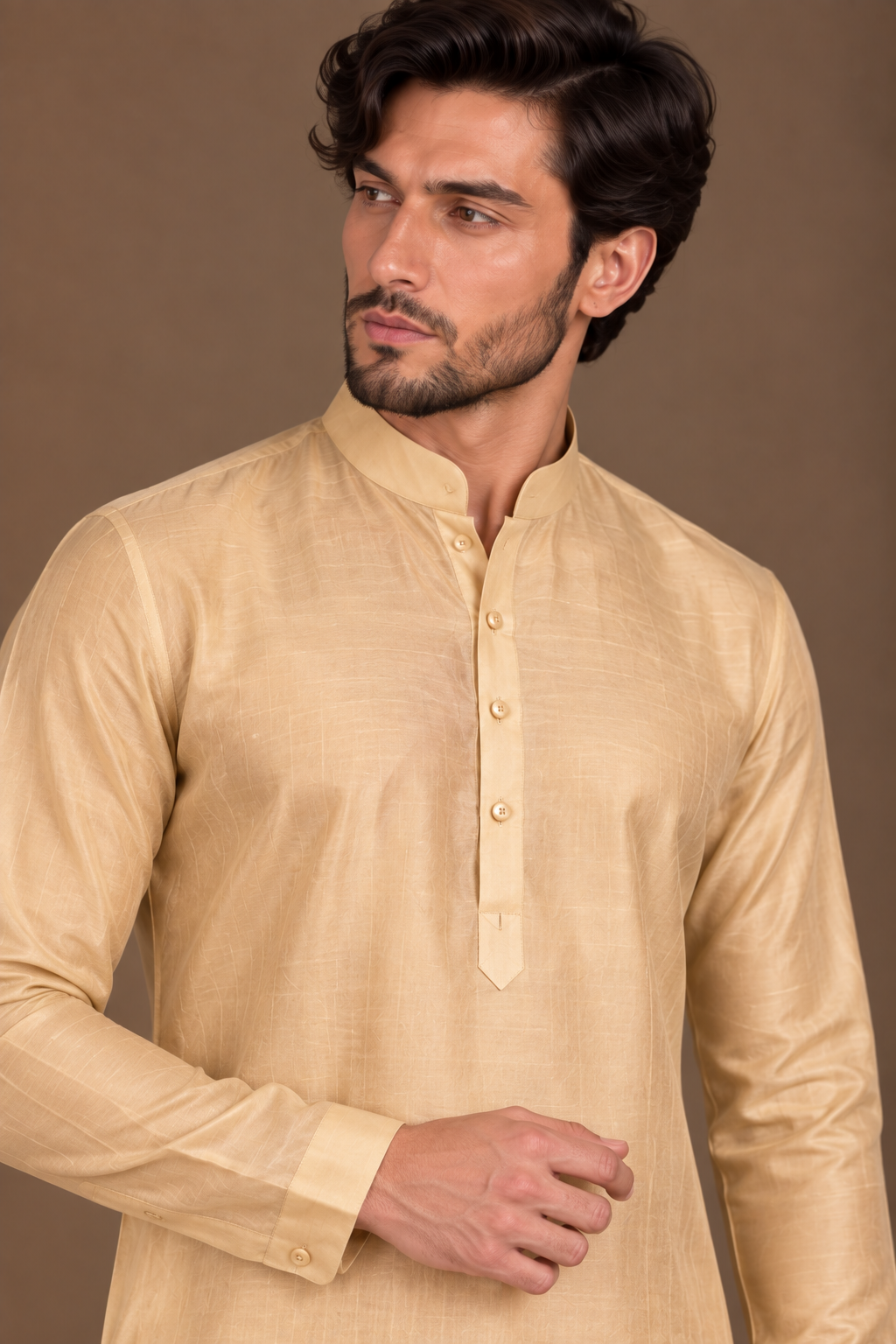 Champagne Classic Half-Placket Kurta