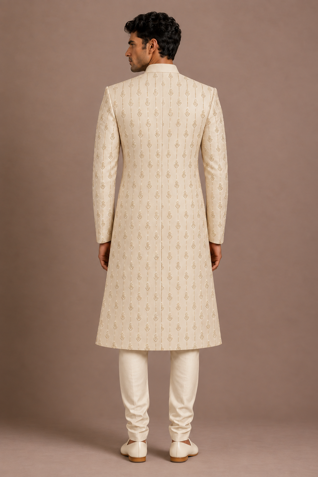 Champagne Ornate Structured Form Sherwani
