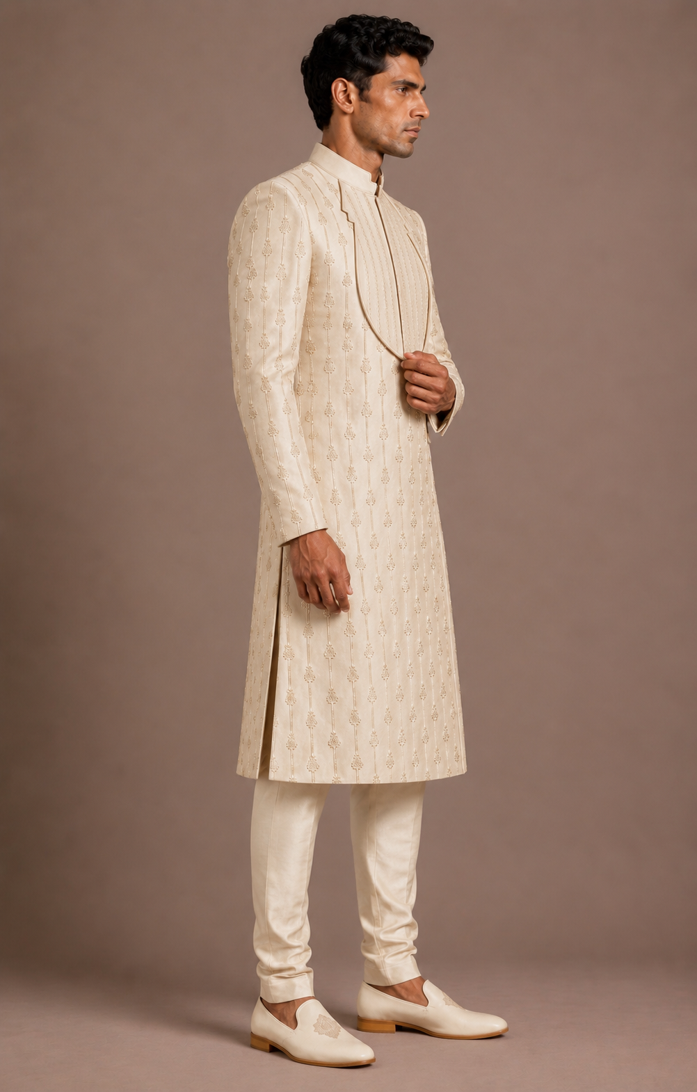 Champagne Ornate Structured Form Sherwani