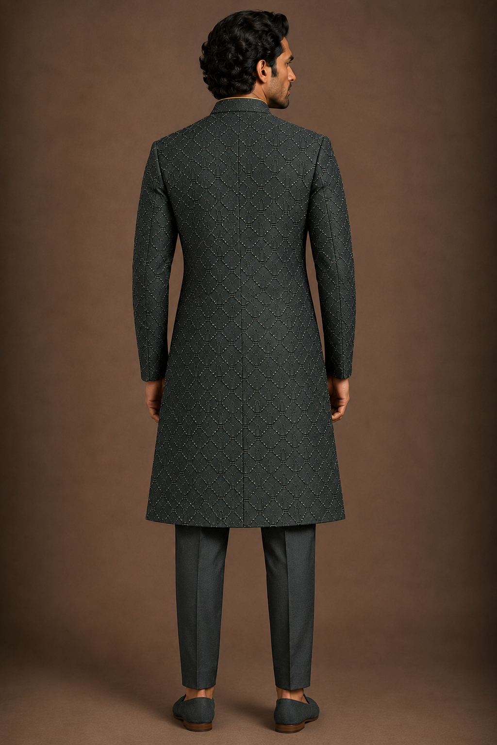 Charcoal Arched Geometry Sherwani