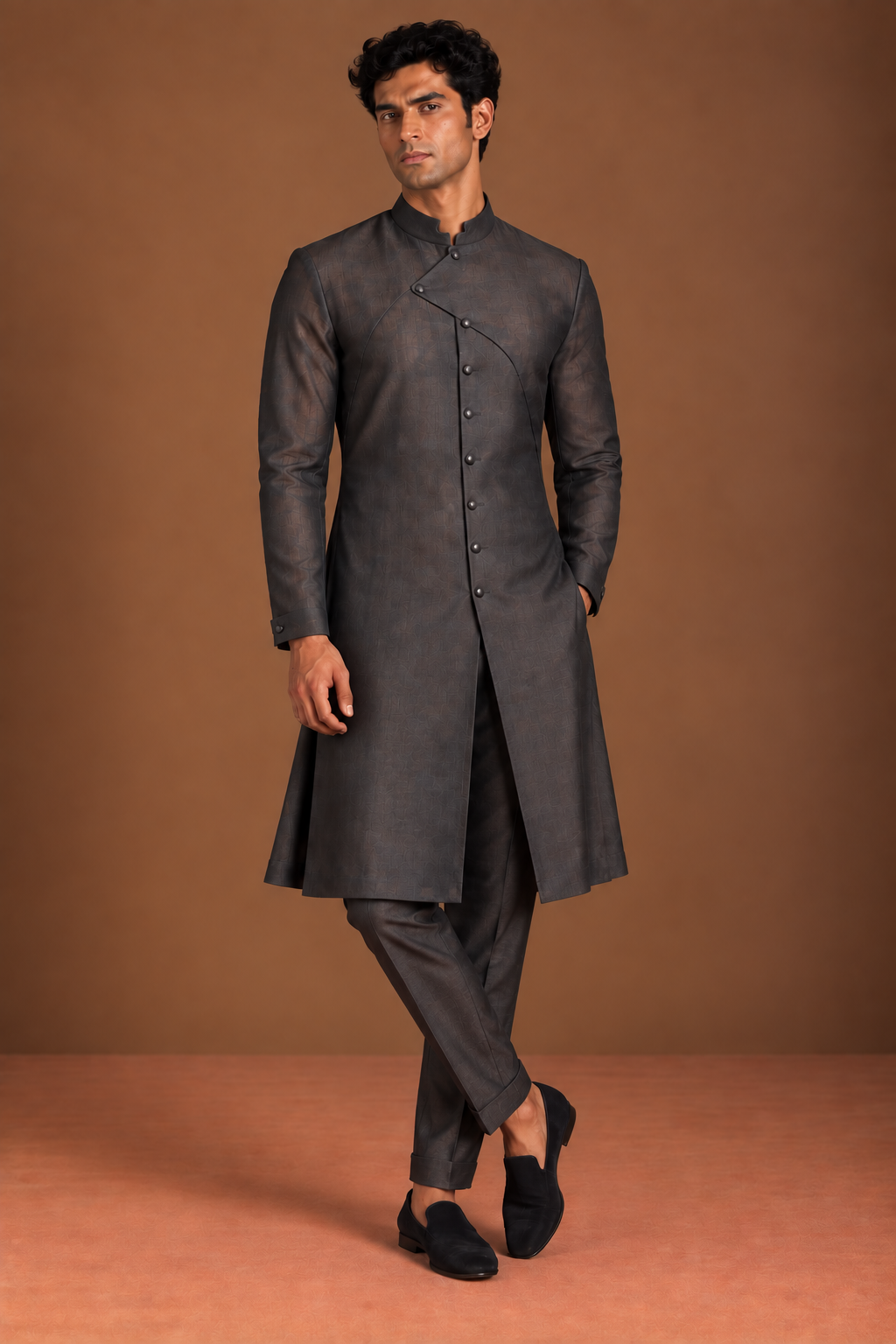 Charcoal Asymmetric Angular Placket Kurta
