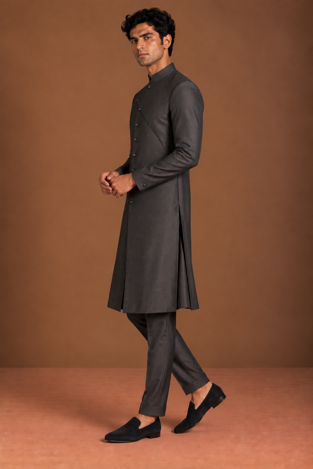 Charcoal Asymmetric Angular Placket Kurta