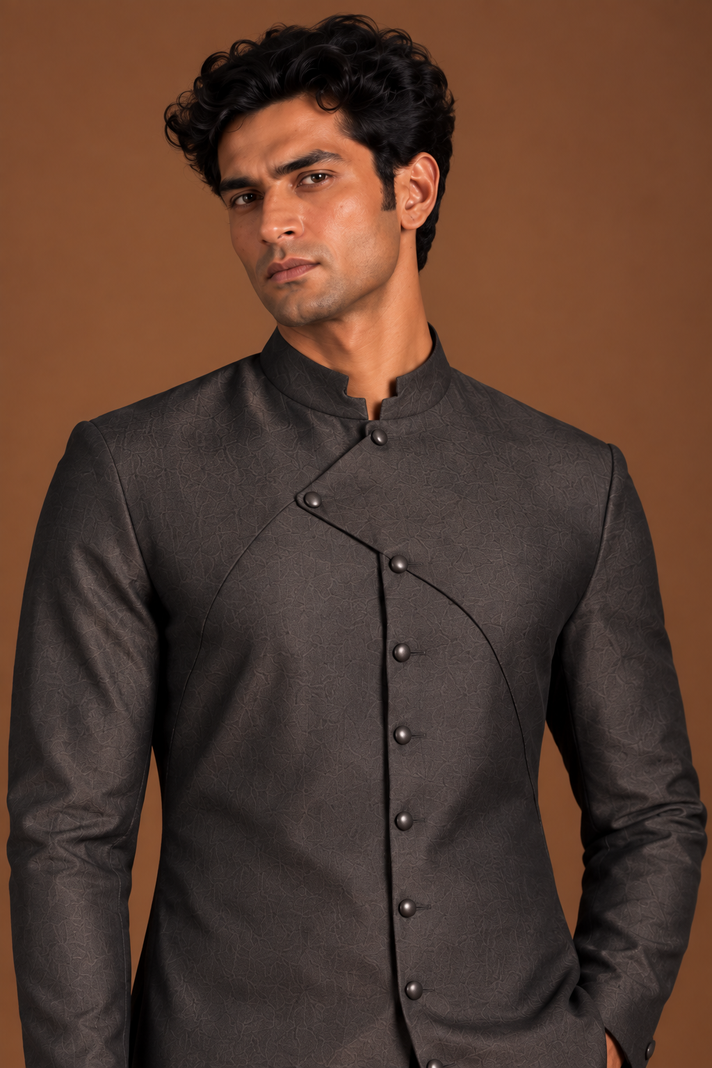 Charcoal Asymmetric Angular Placket Kurta