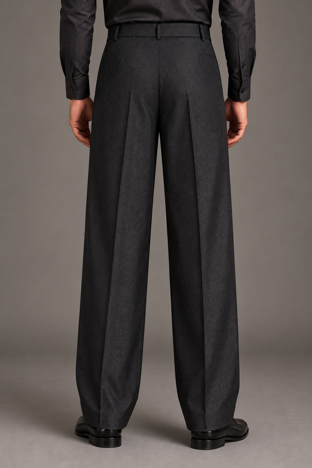 Charcoal Classic Pleated Wide-Leg Trouser