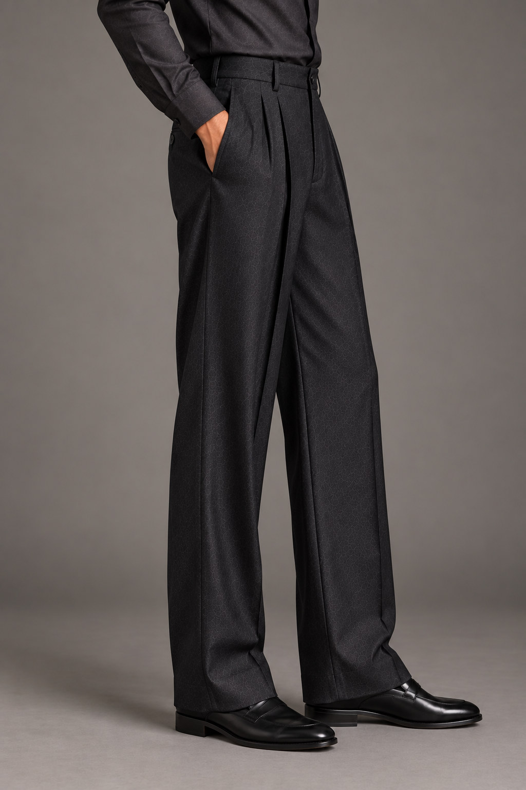 Charcoal Classic Pleated Wide-Leg Trouser