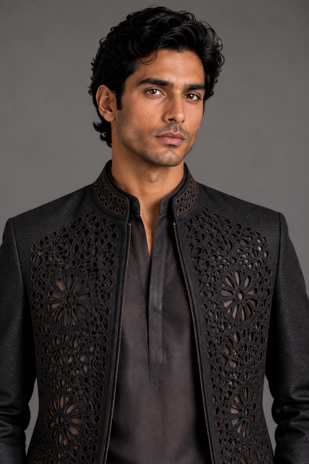 Charcoal Ornate Panel Bomber Jacket