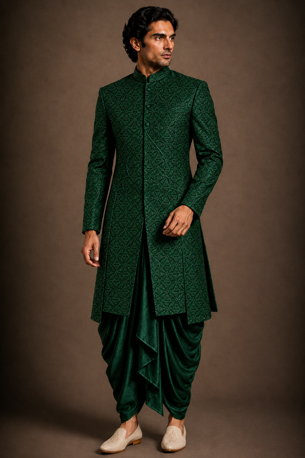 Emerald Sculpted Arch Sherwani