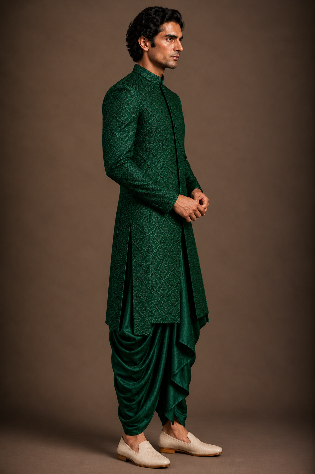 Emerald Sculpted Arch Sherwani