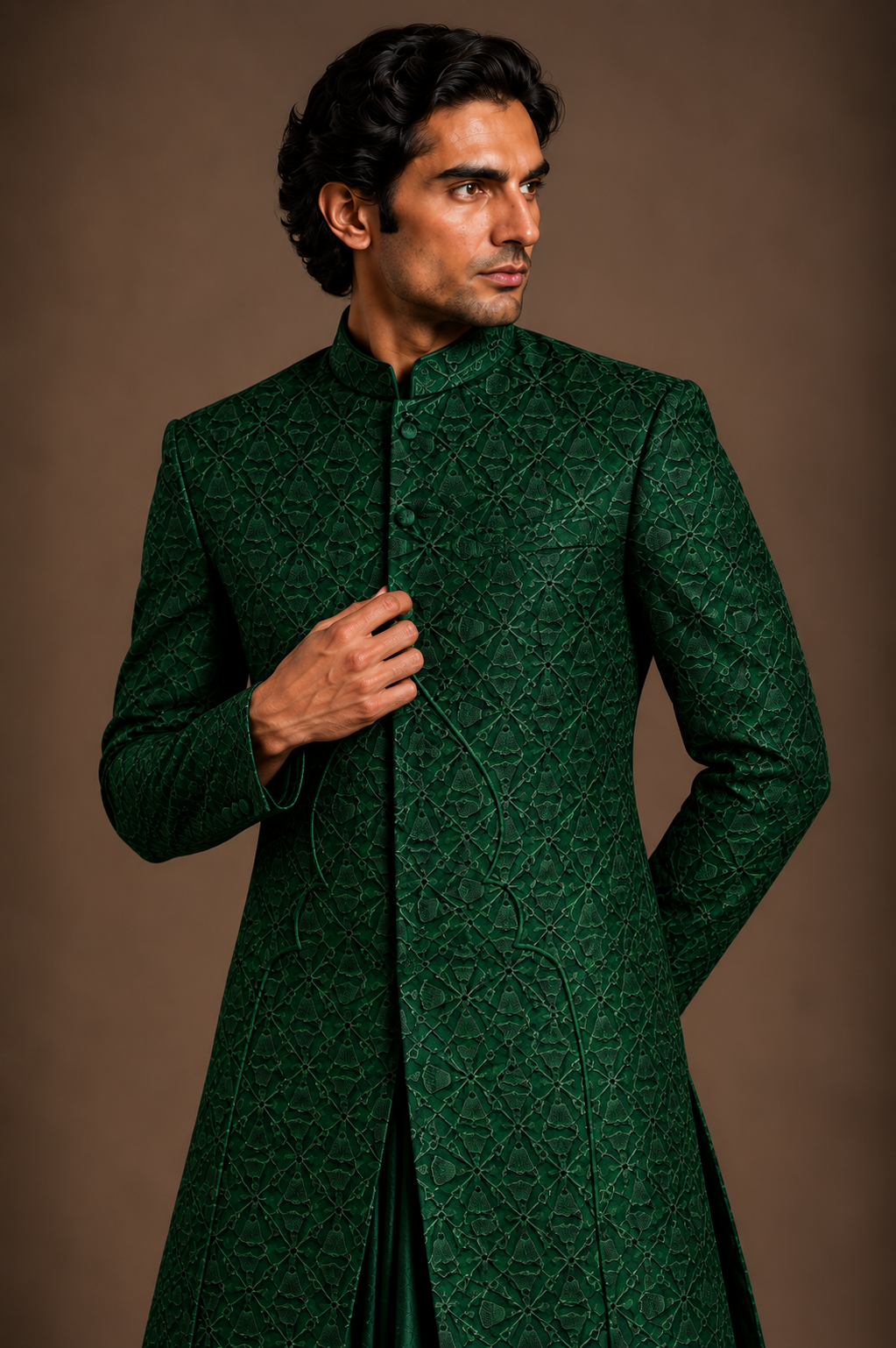 Emerald Sculpted Arch Sherwani