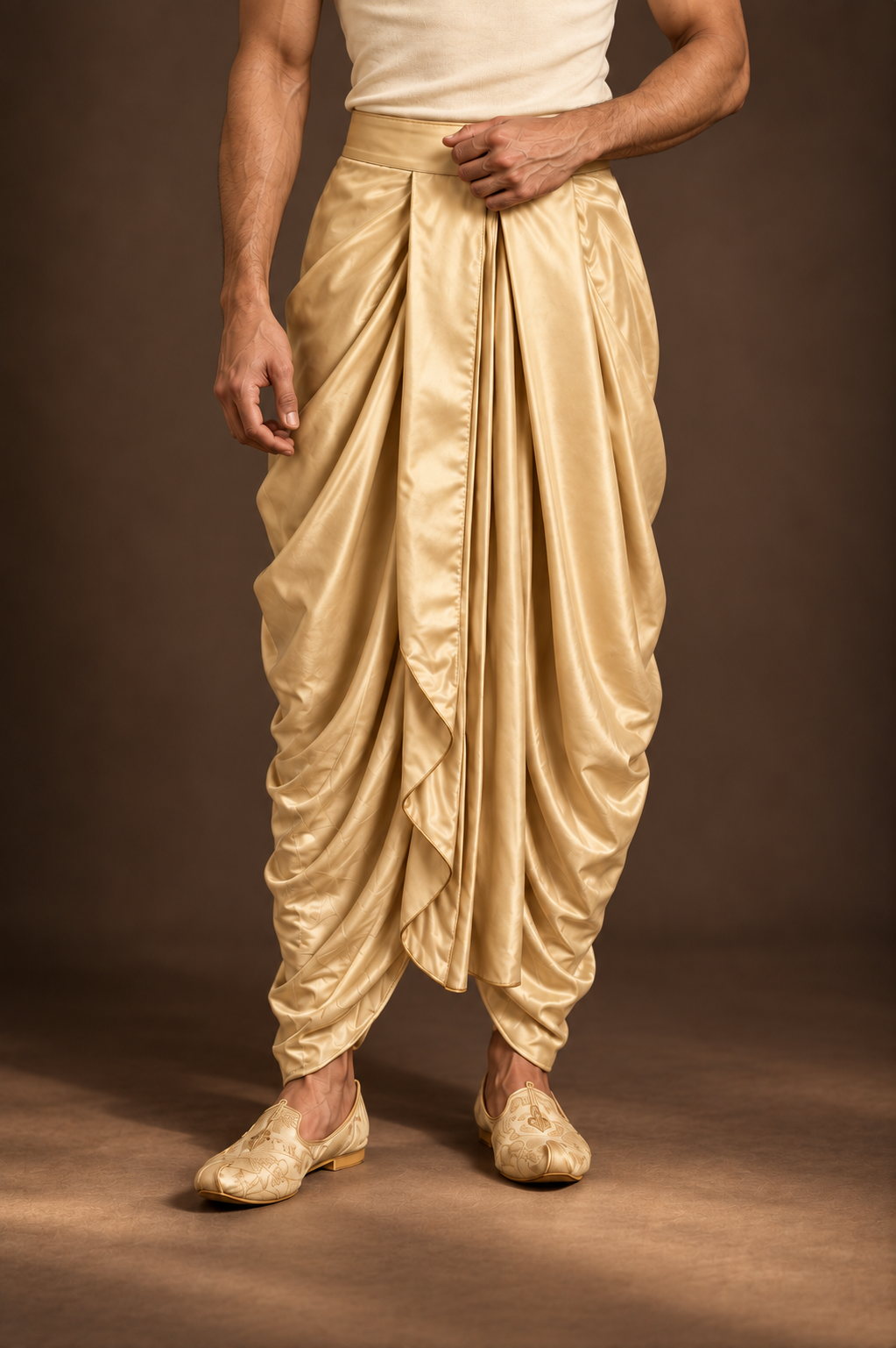 Gold Draped Pleat Lungi