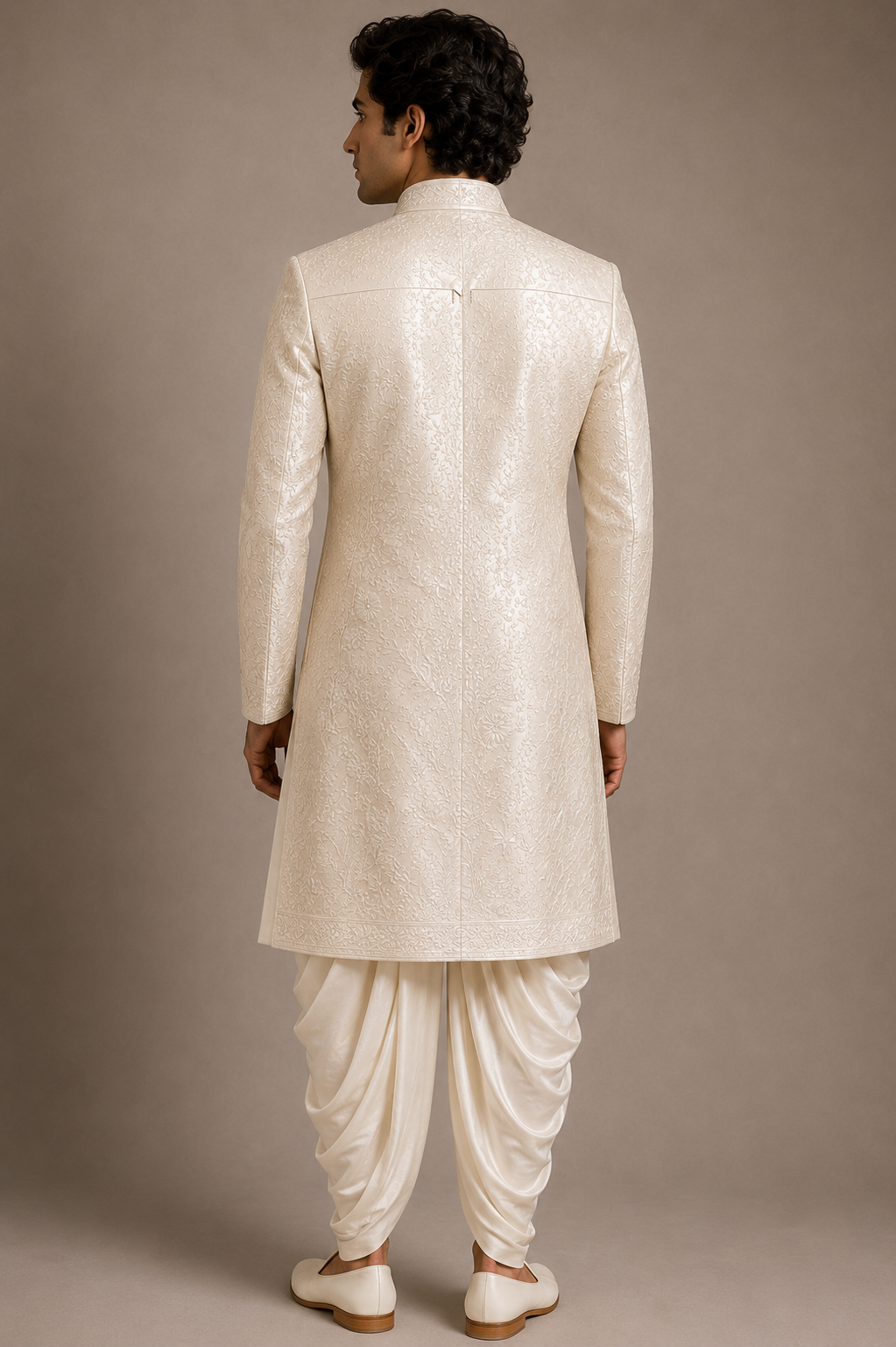 Ivory Floral Embroidered Sherwani Set