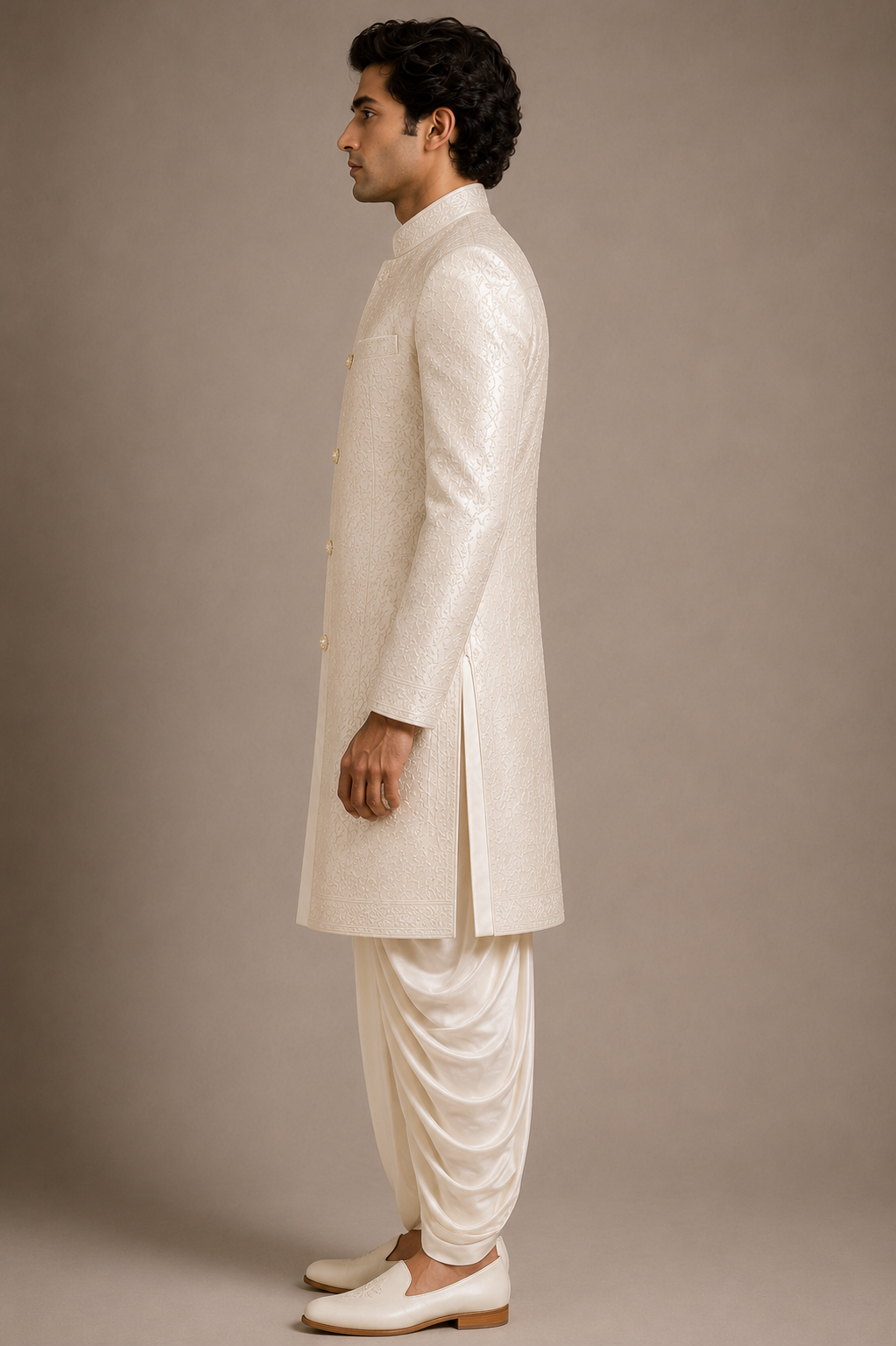 Ivory Floral Embroidered Sherwani Set