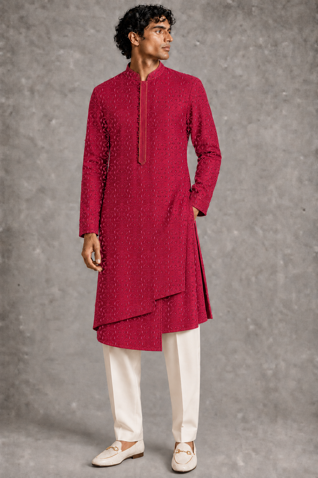 Hot Pink Asymmetric Panel Kurta