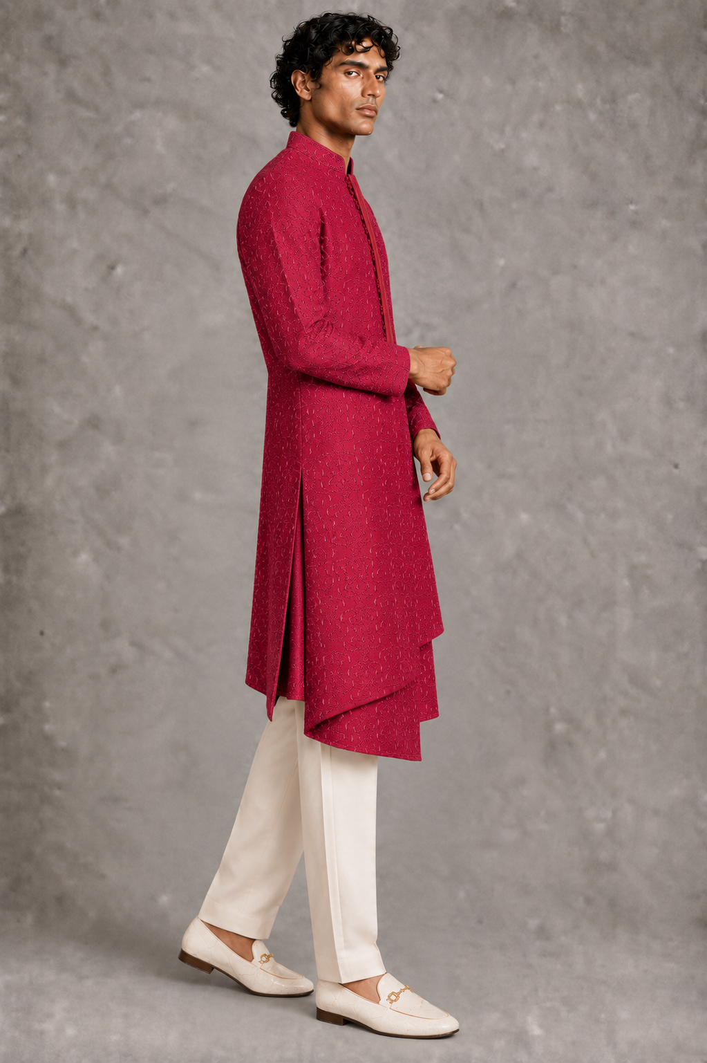 Hot Pink Asymmetric Panel Kurta