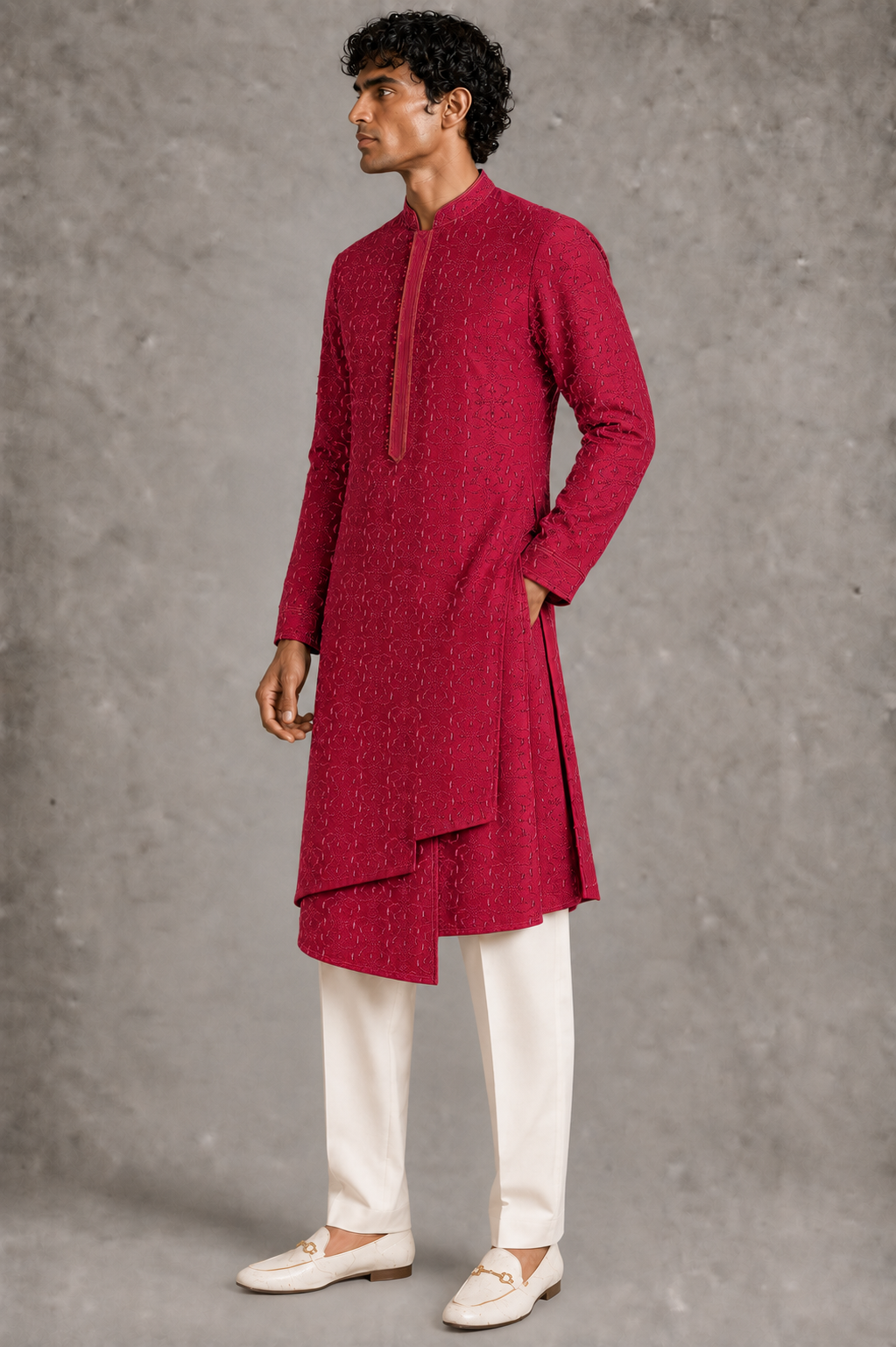 Hot Pink Asymmetric Panel Kurta