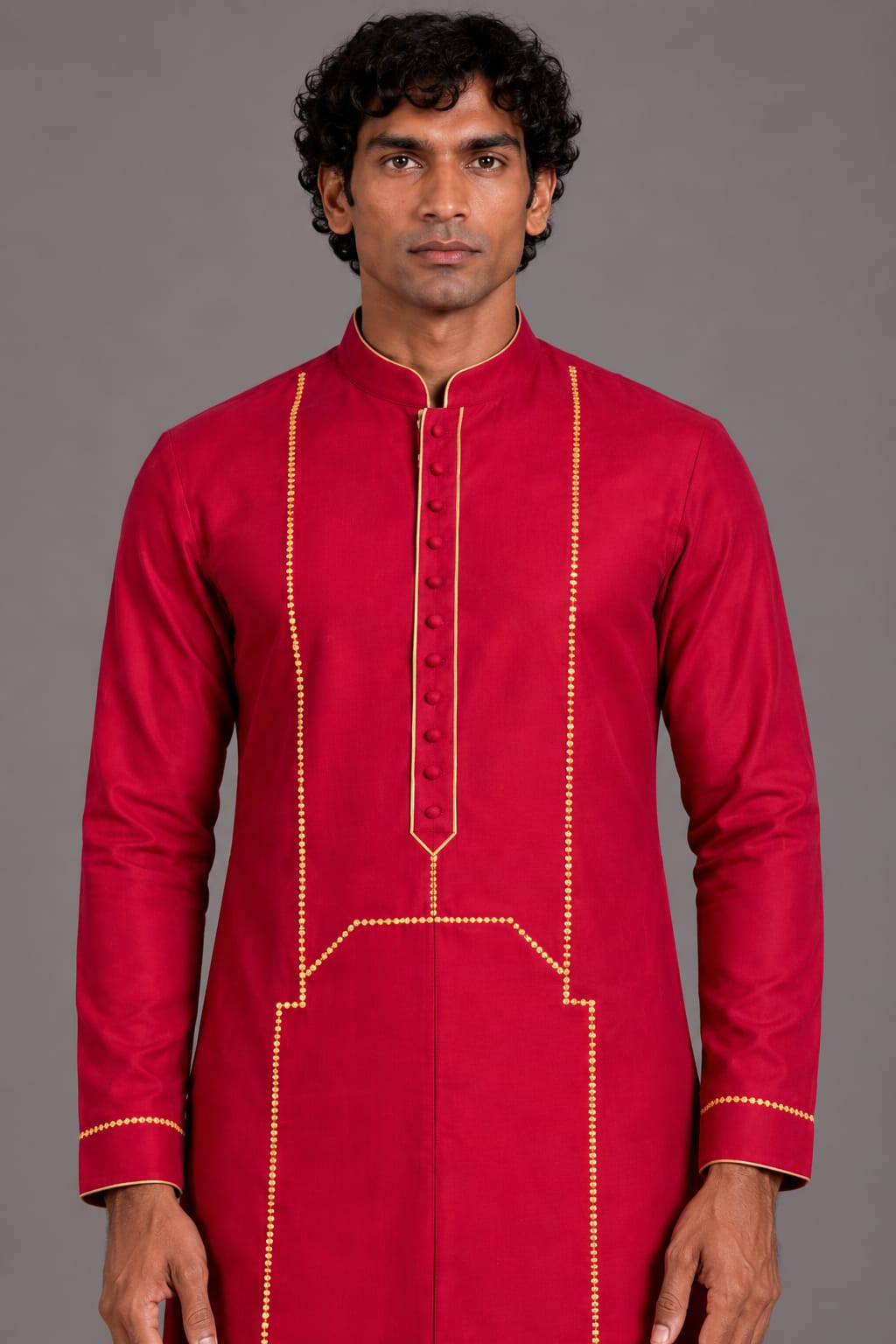 Hot Pink Gold Line Kurta