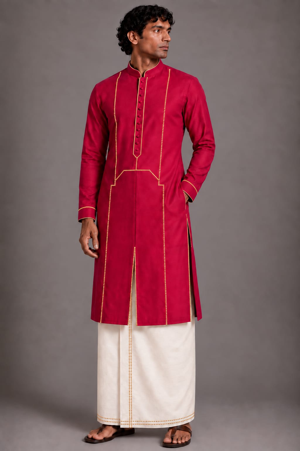 Hot Pink Gold Line Kurta