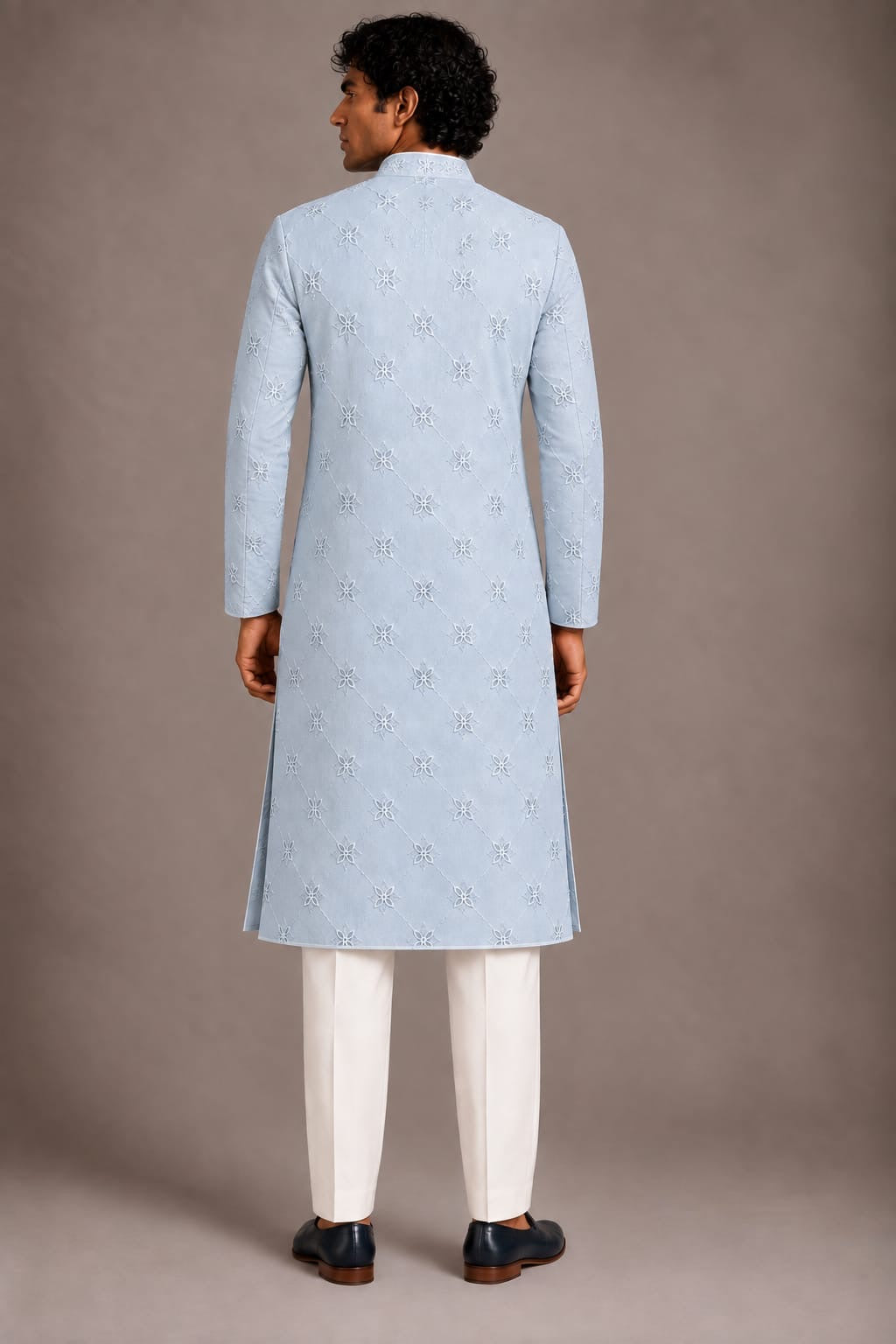 Ice Blue Arched Overlay Kurta