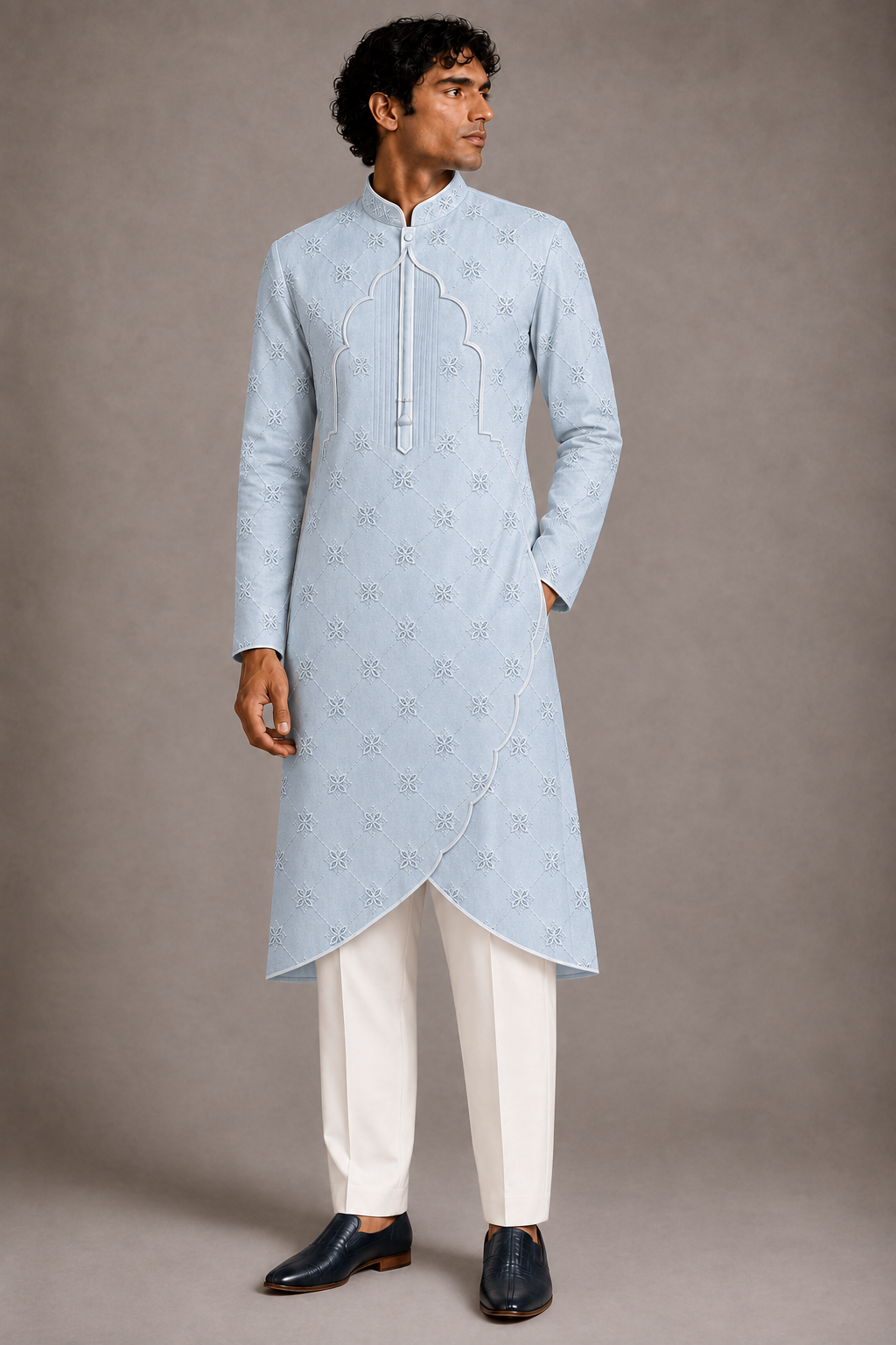 Ice Blue Arched Overlay Kurta