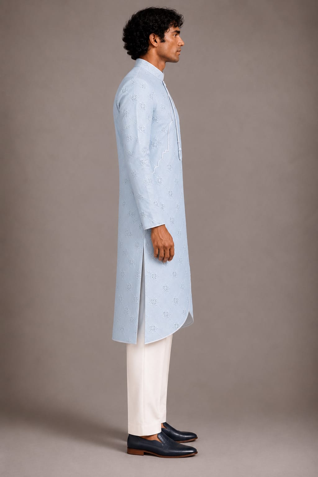Ice Blue Arched Overlay Kurta