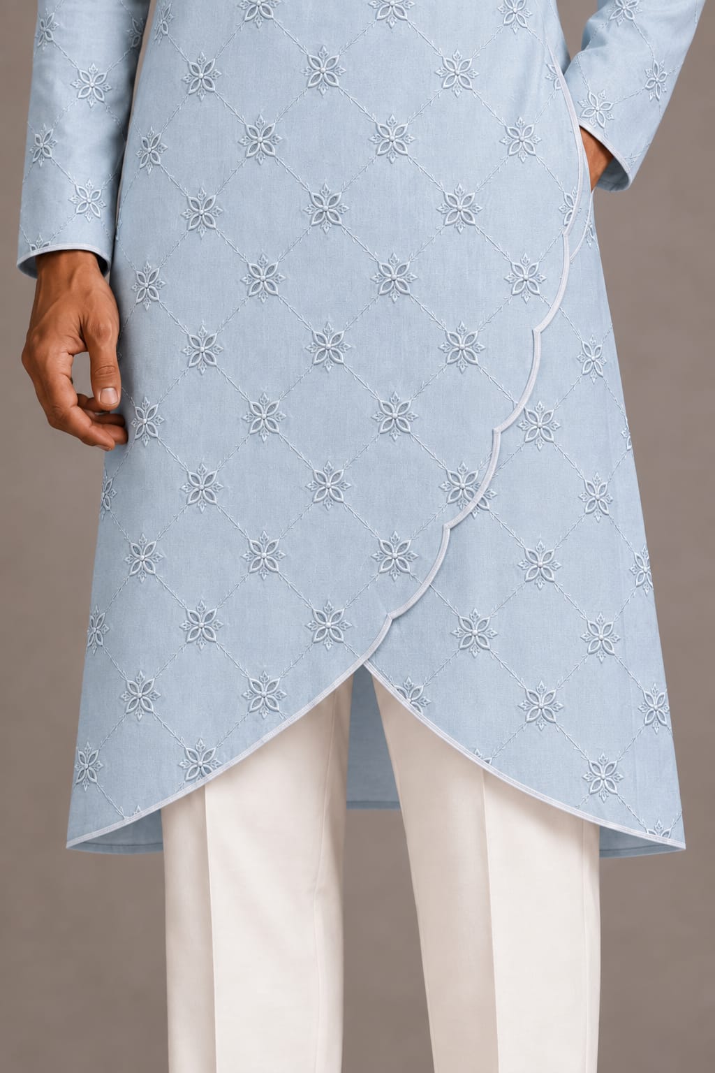 Ice Blue Arched Overlay Kurta
