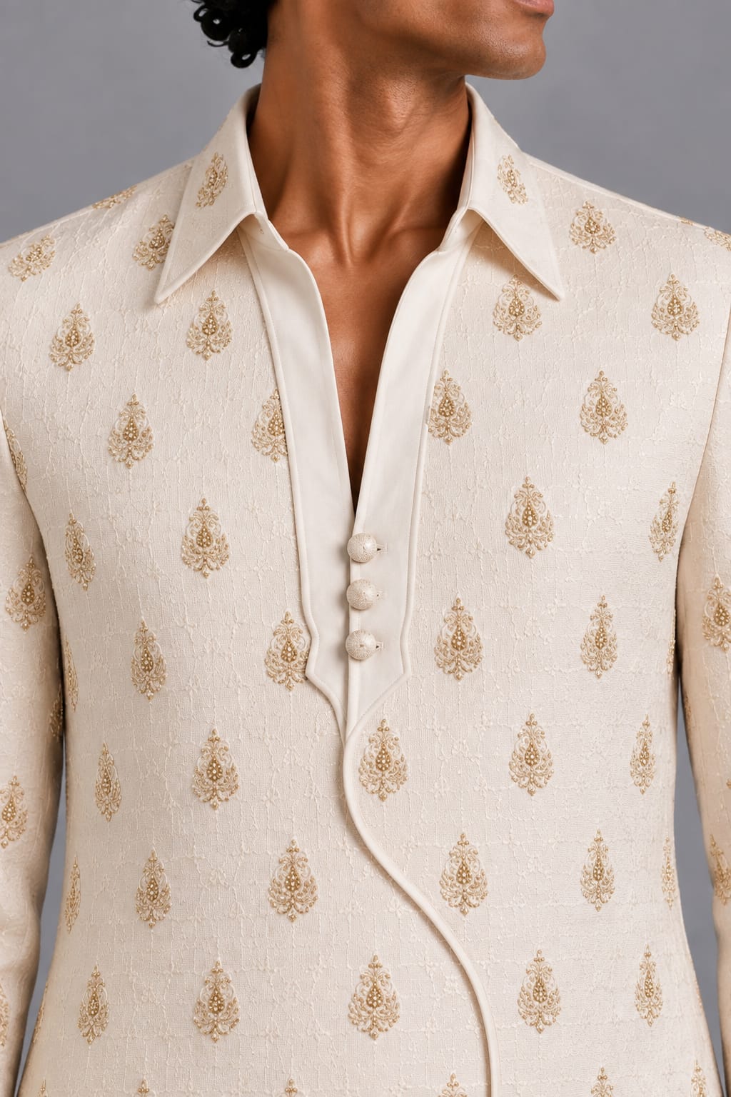 Ivory Asymmetric Arch Placket Kurta